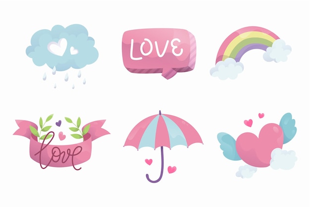 Hand drawn chuva de amor decoration element set