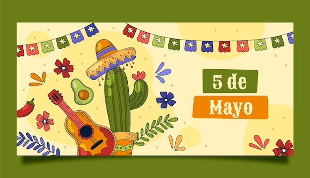 Hand drawn cinco de mayo horizontal banner template