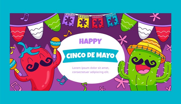 Hand drawn cinco de mayo horizontal banner template