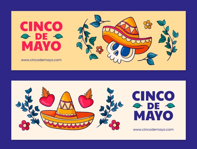 Hand drawn cinco de mayo horizontal banners pack