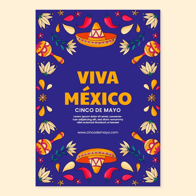 Hand drawn cinco de mayo vertical poster template