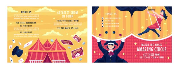 Hand drawn circus fun brochure template