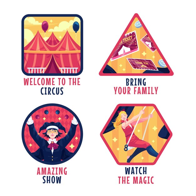 Hand drawn circus fun labels template