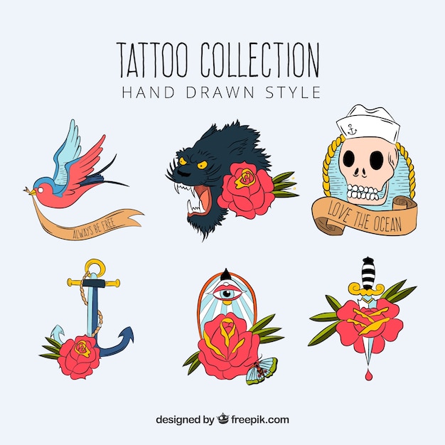 Hand drawn classical old school tattoo collection