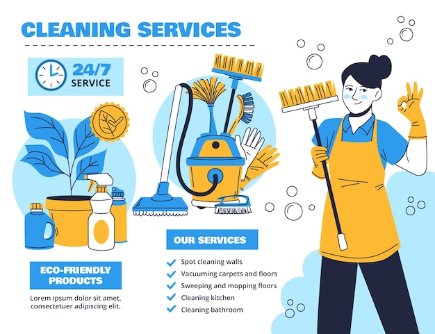 Hand drawn cleaning services infographic