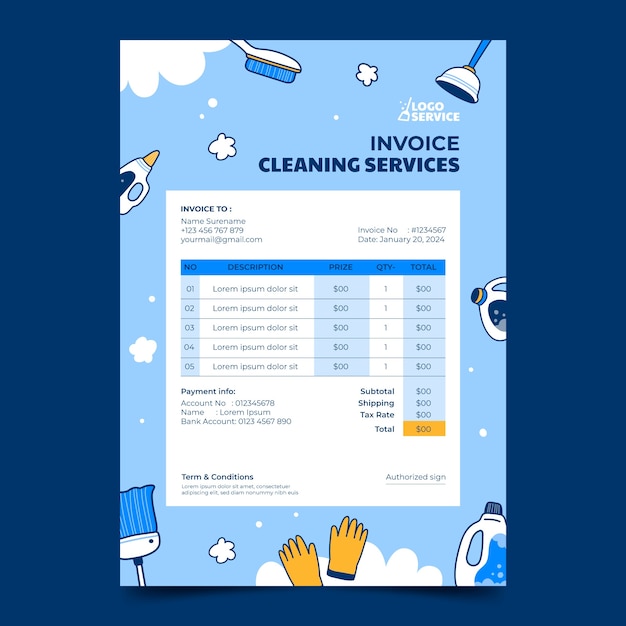 Hand drawn cleaning services invoice template