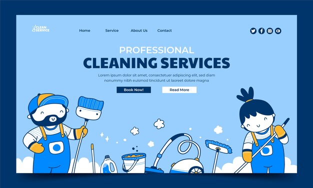 Hand drawn cleaning services landing page template