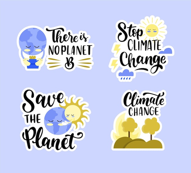 Free Vector hand drawn climate change badge pack