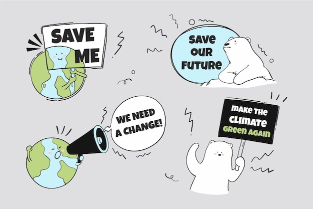 Hand drawn climate change badges and labels