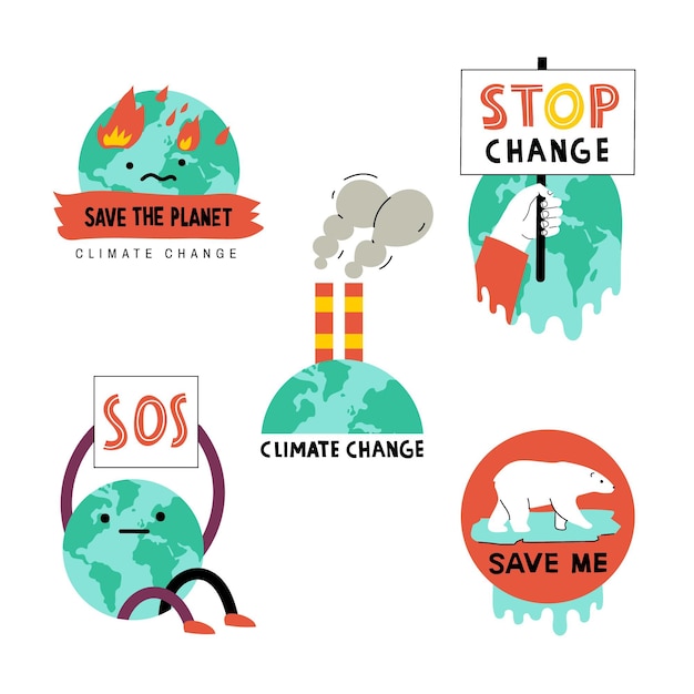 Hand drawn climate change badges