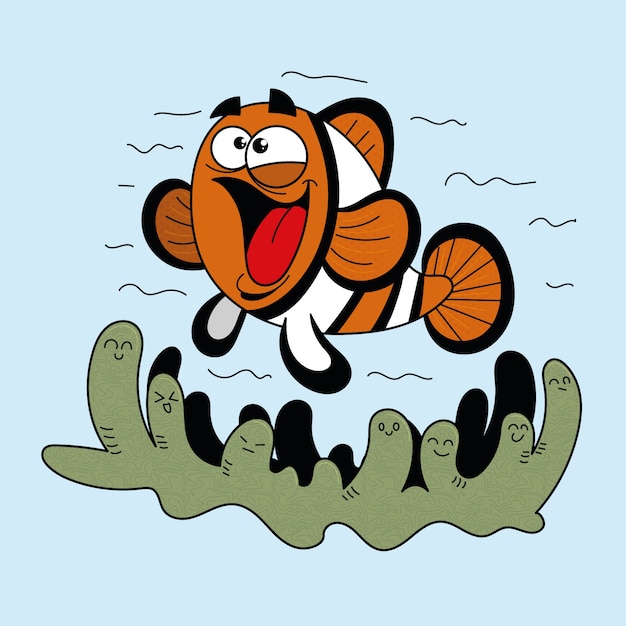 Free Vector hand drawn clown fish cartoon illustration