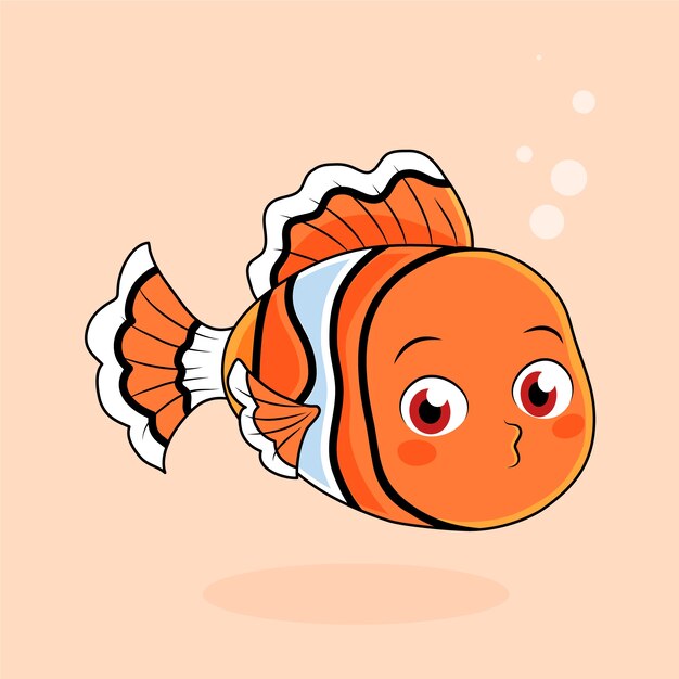 Hand drawn clown fish cartoon illustration