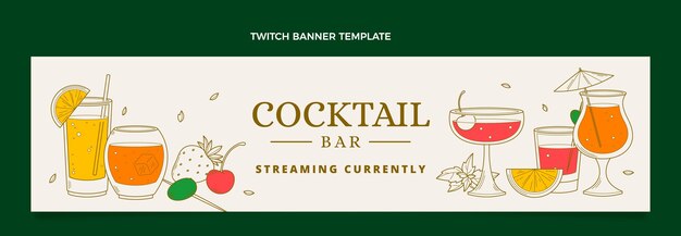 Hand drawn cocktail bar twitch banner