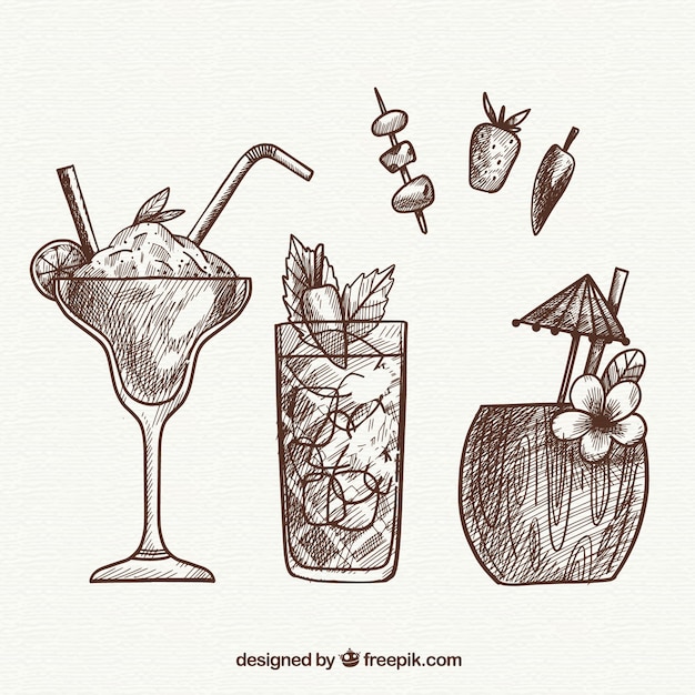 Hand drawn cocktail collection with sketchy style