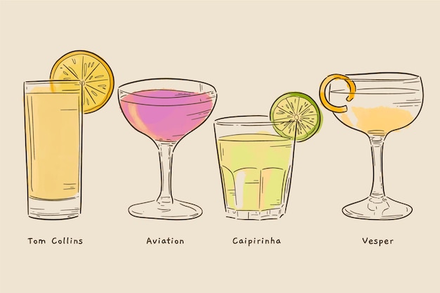 Hand drawn cocktail collection