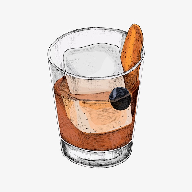 Hand drawn cocktail drink in a glass