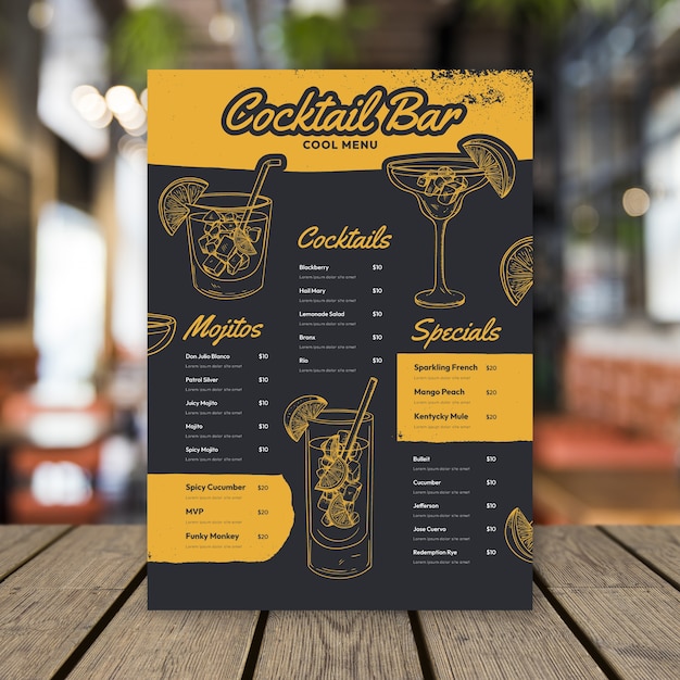 Hand drawn cocktail flyer template