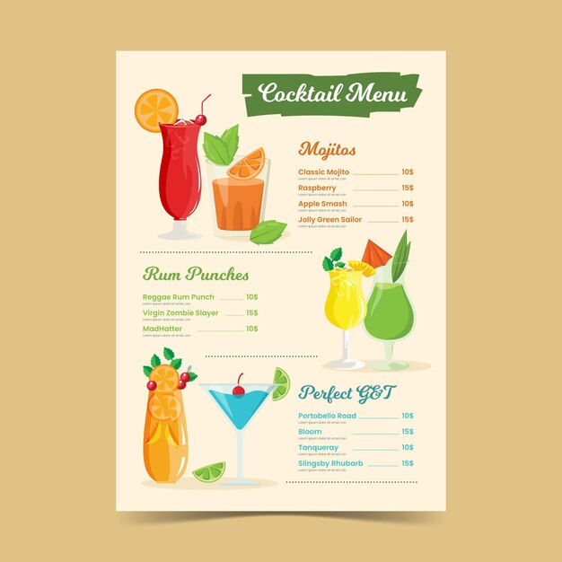 Hand drawn cocktail menu template