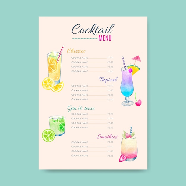 Hand drawn cocktail menu template