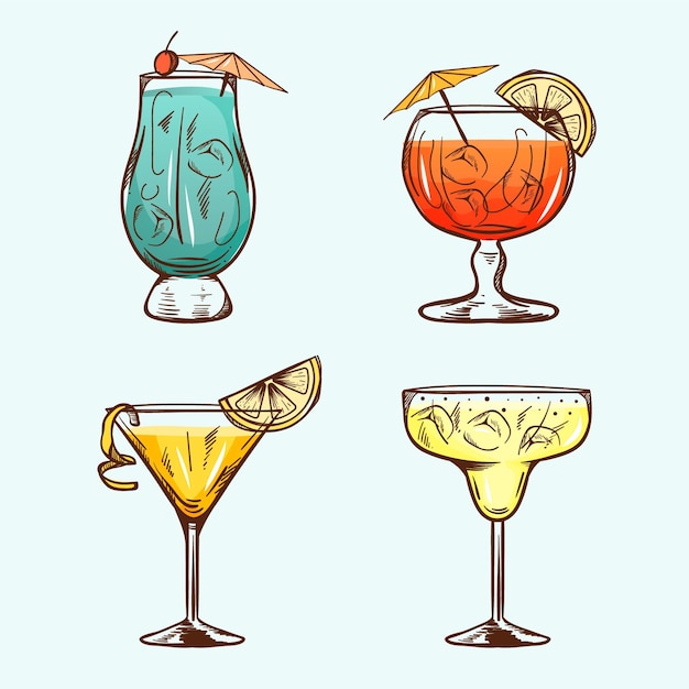 Hand drawn cocktail set