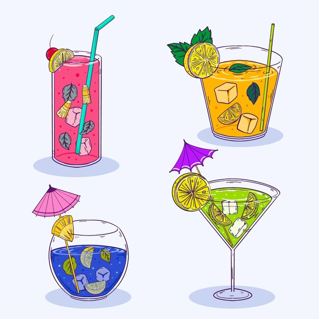 Hand-drawn cocktail set