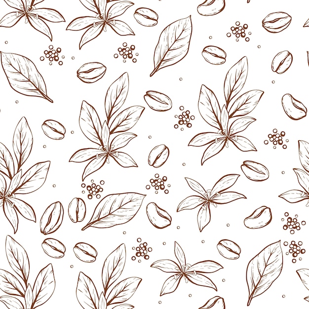 Hand drawn coffee bean drawing pattern