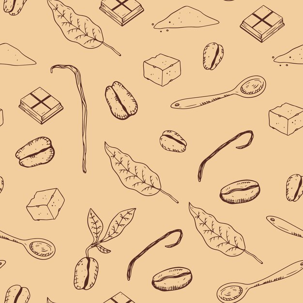 Hand drawn coffee bean drawing pattern