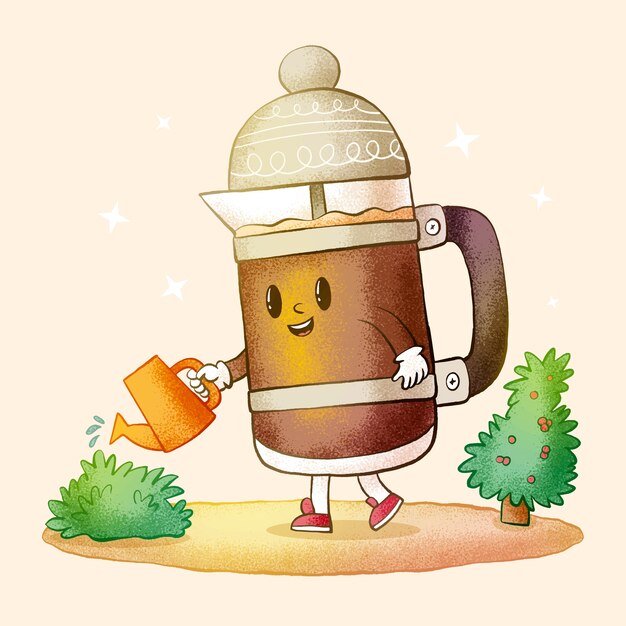 Hand drawn coffee cartoon illustration