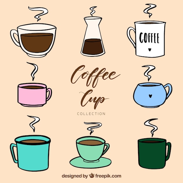 Free Vector hand drawn coffee cup collection with steam