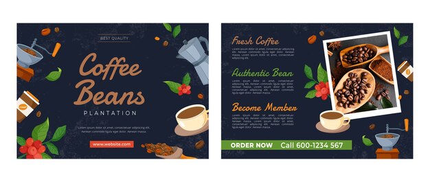 Hand drawn coffee plantation brochure with beans