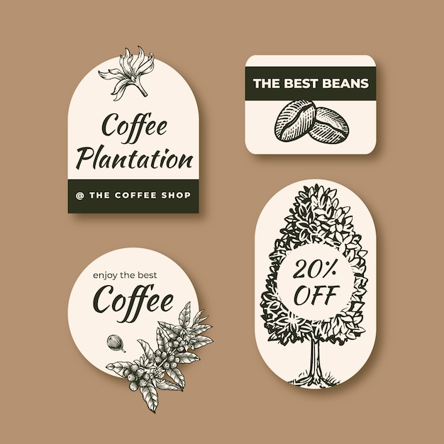 Hand drawn coffee plantation label collection