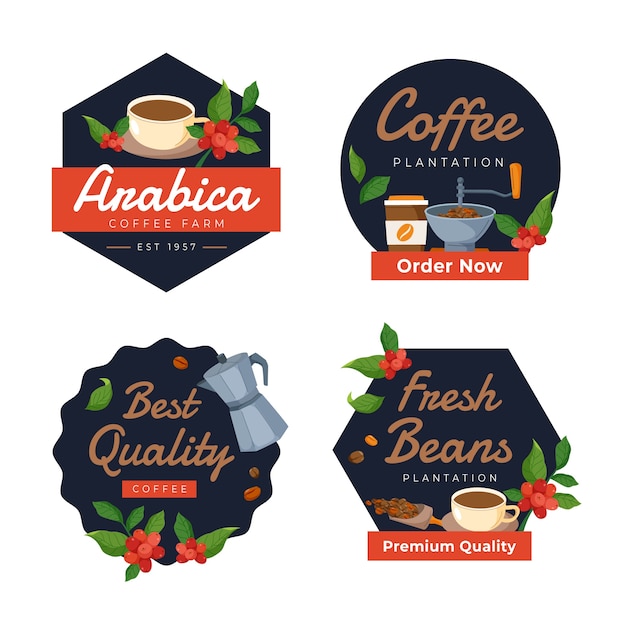 Hand drawn coffee plantation label collection