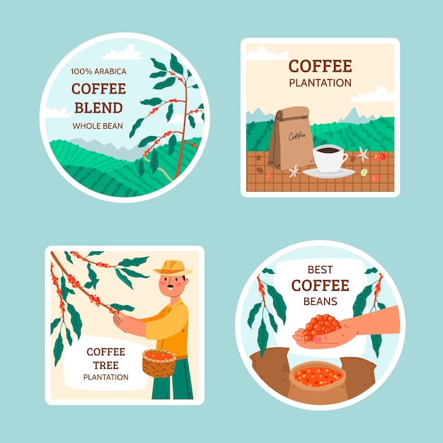 Free Vector hand drawn coffee plantation labels