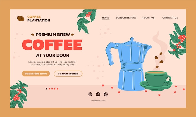 Hand drawn coffee plantation landing page template