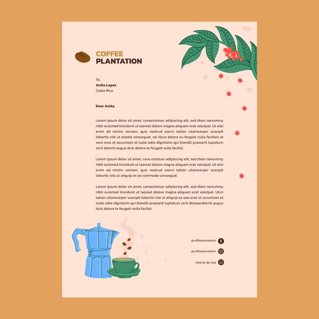 Hand drawn coffee plantation letterhead template