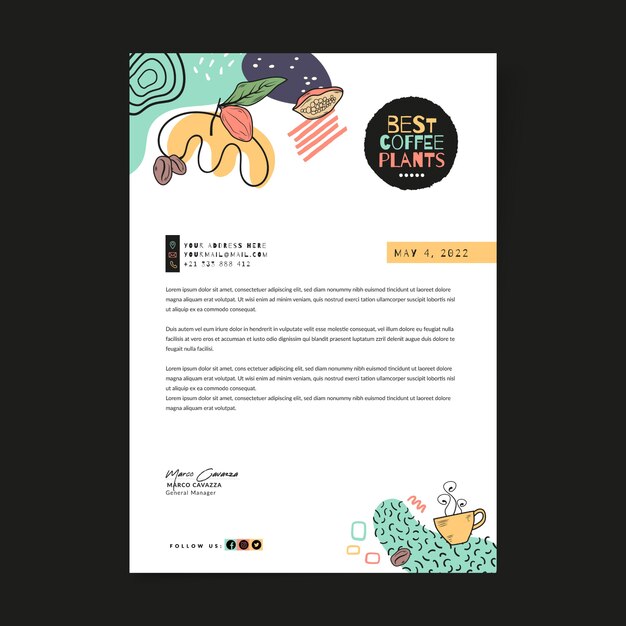 Hand drawn coffee plantation letterhead template