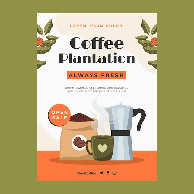 Hand drawn coffee plantation poster