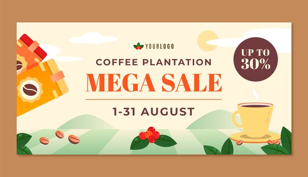 Hand drawn coffee plantation sale banner