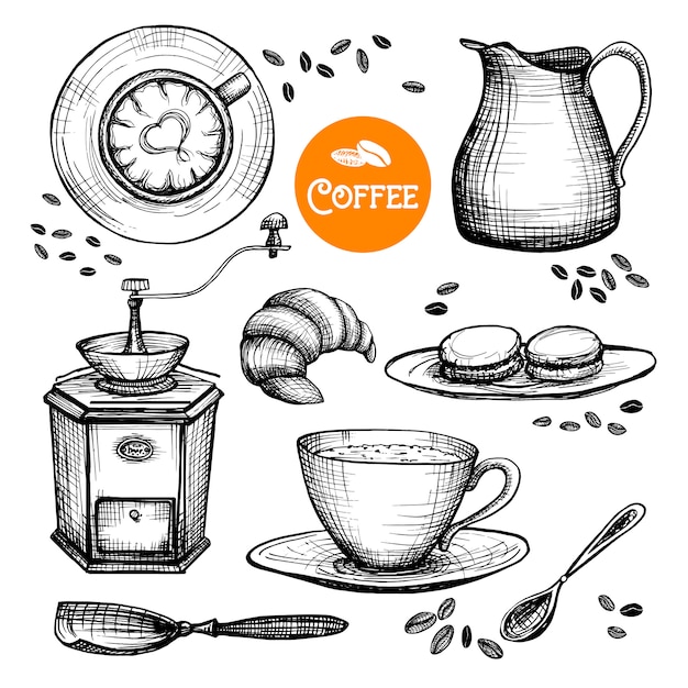 Free vector hand drawn coffee set