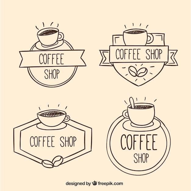 Free Vector hand drawn coffee stickers set 