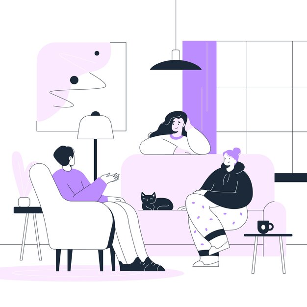 Hand drawn coliving illustration