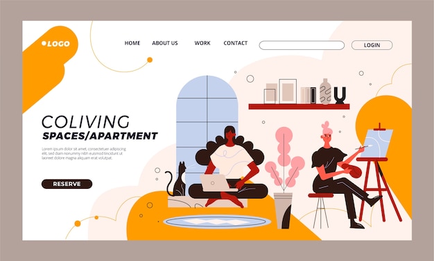 Free Vector hand drawn coliving landing page