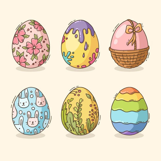 Hand-drawn collection of decorated easter eggs