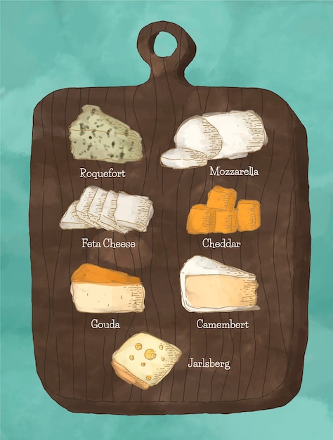 Free Vector hand drawn collection of different types of cheese