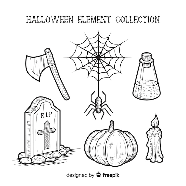 Hand drawn collection of halloween elements