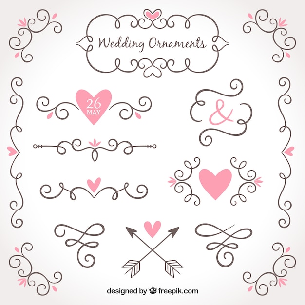 Free vector hand drawn collection of wedding ornaments