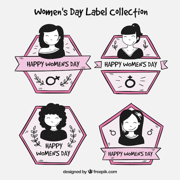 Free Vector hand drawn collection of women's day badges