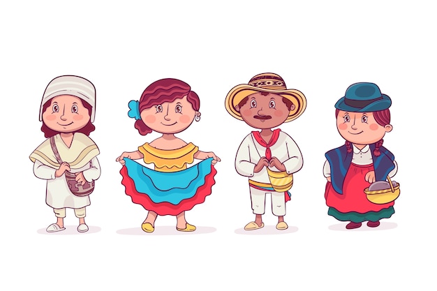 Hand drawn colombian character collection illustration