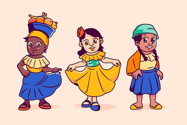 Hand drawn colombian character collection illustration