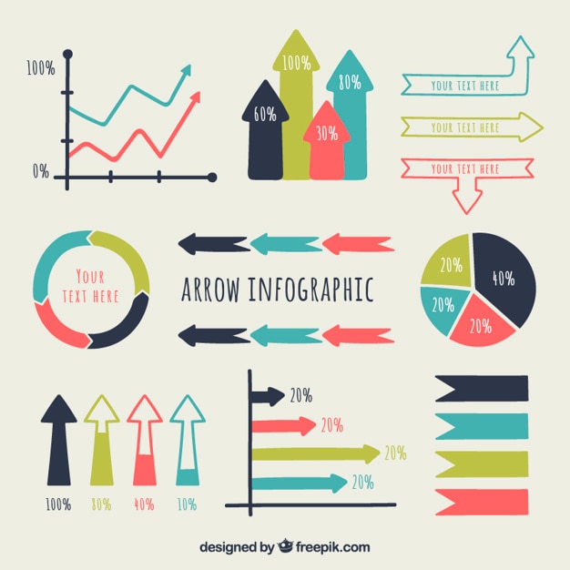 Free vector hand drawn colored infographic arrows